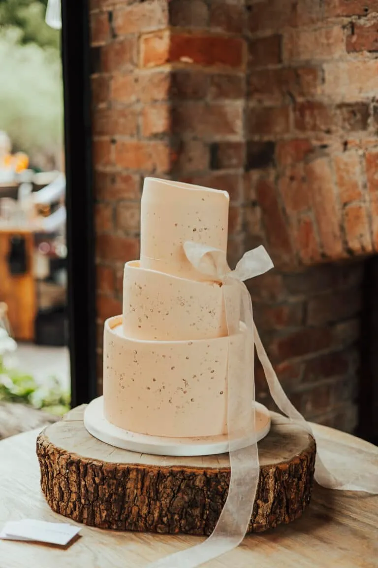 Peach textured Wedding Cak with Bow