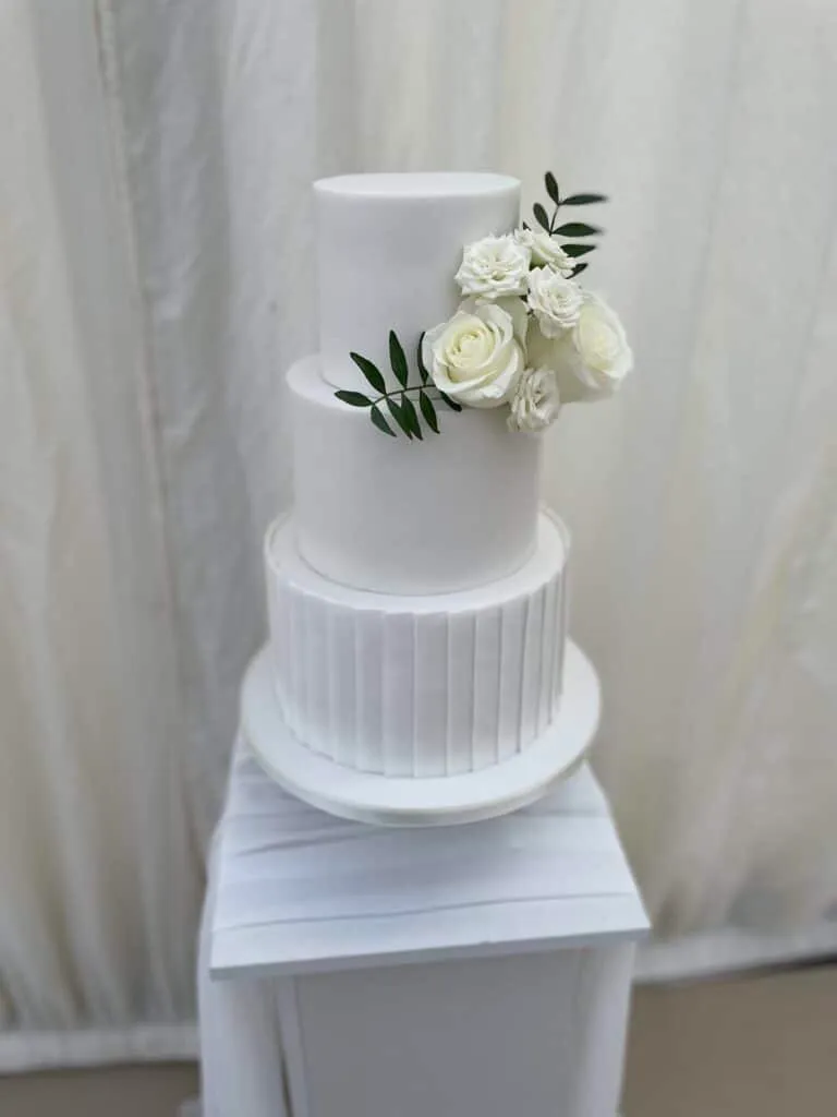 White Iced and panelled Wedding Cake