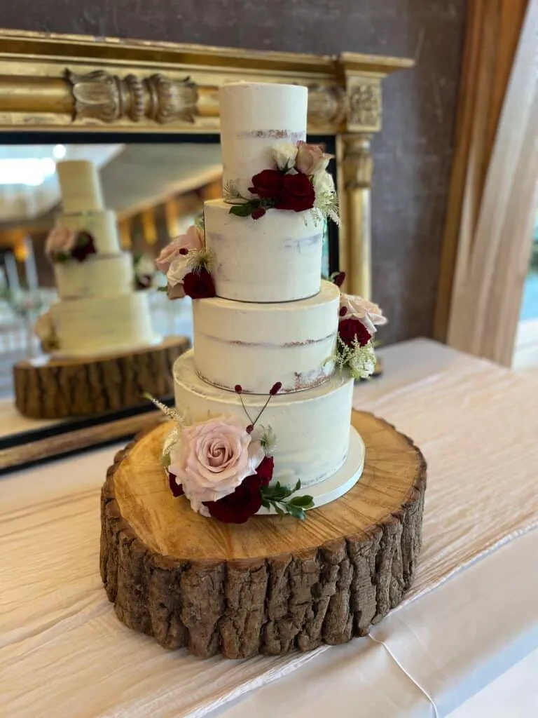 Four tier Semi Naked Wedding Cake Deep Purple