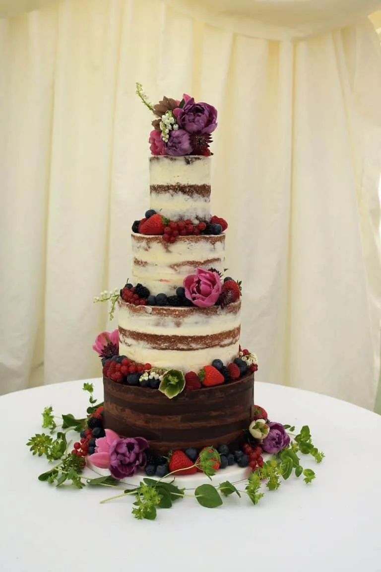 Semi Naked, Chocolate tier, Fresh Berries and Flowers