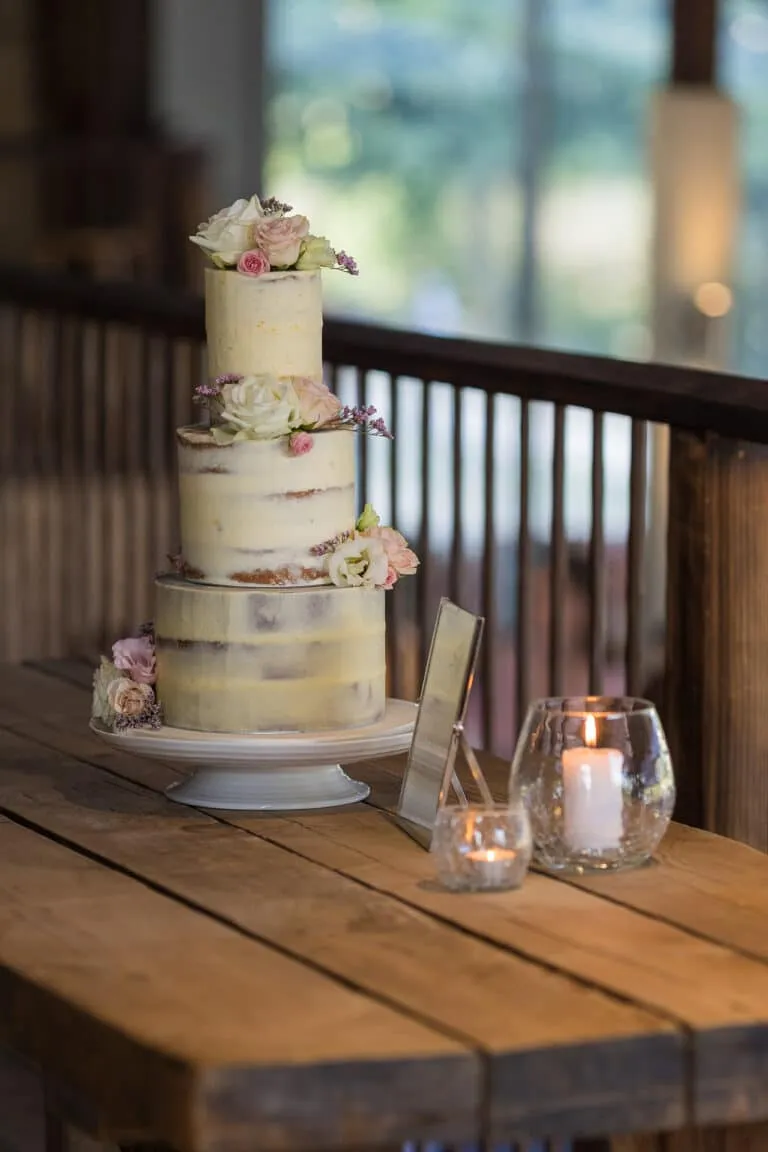 Semi Naked Wedding Cake White and Pink